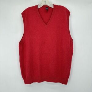 Lands End Men's 100% Cashmere Sweater Vest L Fuzzy Knit V Neck Preppy Cozy Warm